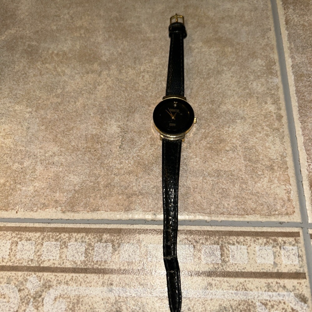 Womens Manhattan Diamond Quartz Black Watch Wristwatch